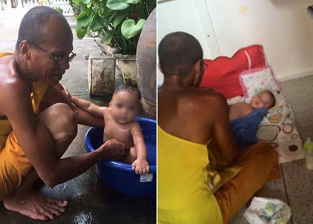 В Таиланде монах приютил ребенка, подброшенного к храму в корзине